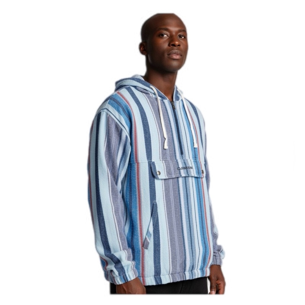 Quicksilver Jacket Mens Size M Neo Blue Baja Anorak Skater‎ Beachwear Hoodie